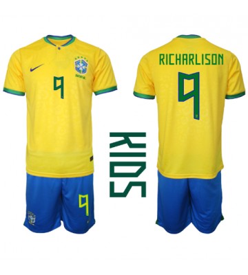 Brasilien Richarlison #9 Hemmakläder Barn VM 2022 Kortärmad (+ Korta byxor)